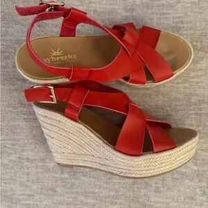 Nina Red Wedge Sandals